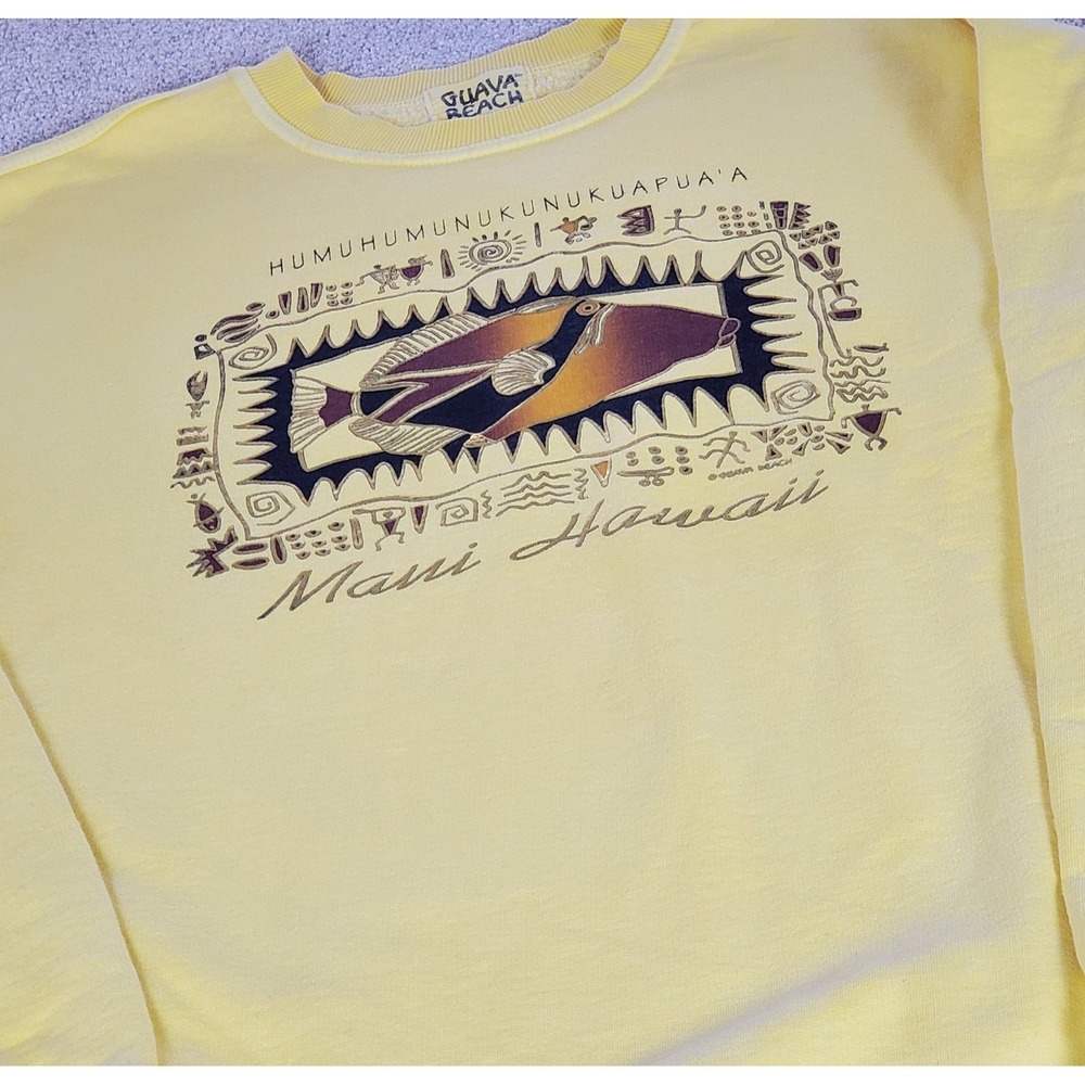 Guava Beach Sweatshirt Men's XL Yellow Maui Hawaii Humuhumunukunukuapua'a Fish
